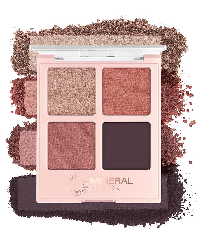 Mineral Fusion Eyeshadow Palette - Four Pressed Powder Shades in Matte, Glitter, and Shimmer Finishes - Natural, Lightweight Vegan Eye Makeup - (Girls Night Out)