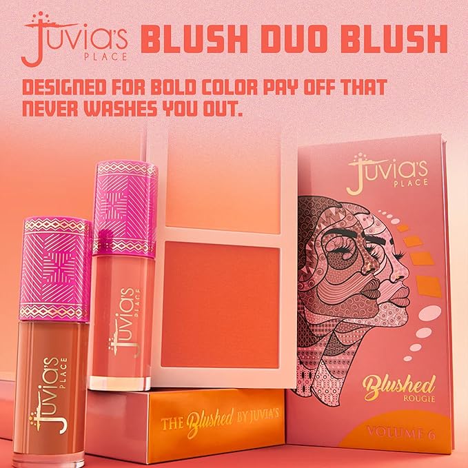 Juvia's Place Blushed Duo Blush Volume6 - Radiant Shimmer Makeup Two Tone Pigmented Buildable Pressed Mineral Powder - Rosy Natural Cheeks Face Glow Highlight Matte Fresh Finish for All Skin Color