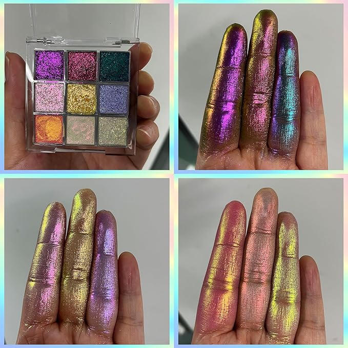 Professional super multi-chrome 9 color eyeshadow palette,long-lasting and handmade chameleon eyeshadow,100% Vegan and Cruelty Free with special colors,Super Smooth and Highly Pigmented (#04)