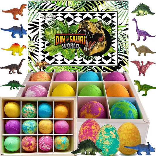 Bath Bombs for Kids with Surprise Inside - 12 Dinosaur Bath Bombs with Toys, Organic Colorful Bubble Bath Fizzies, Dino Egg Bath Bomb w/Rich Bubbles, Easter Basket Essentials for Kids, Boys, Girls