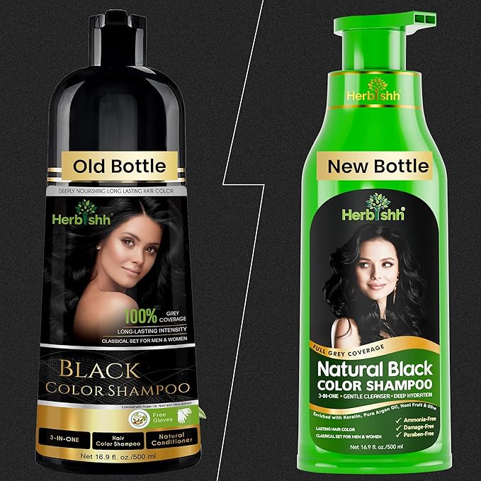 Herbishh Hair Color Shampoo for Gray Hair – Natural Hair Dye Shampoo – Colors Hair in Minutes – Lasts Up To 3-4 Weeks – 500ML – 3-In-1 Hair Color – Colors, Cleanses, and Conditions (Black)