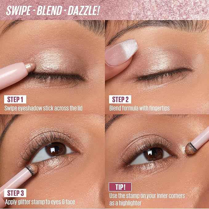 Kaja Eyeshadow - Wink Dazzle 01 Ice Illusion (Shimmer) | Glitter, Smudge Proof, Creamy Formula, Vegan, Cruelty-Free, Creamy, Blendable, High Pigmentation Shimmer Stick, Long Lasting, Waterproof