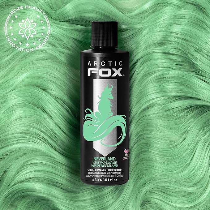 Arctic Fox Semi-Permanent Hair Color Dye, Vegan & Cruelty-Free, Pastel Mint Green, Conditioning, Ammonia-Free, Peroxide-Free, Long Lasting, For All Hair Types, 8 Fl Oz, Neverland
