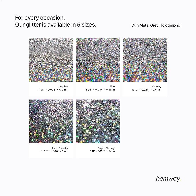 Hemway Biodegradable Glitter Eco Friendly - 100g/3.5oz Bio Cosmetic Safe Sparkle Vegan for Face Eyeshadow Body Hair Festival Makeup Craft - Chunky (1/40" 0.025" 0.6mm) - Gun Metal Grey Holographic