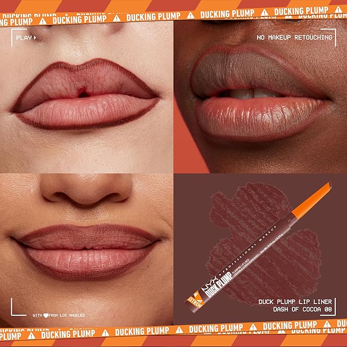 NYX PROFESSIONAL MAKEUP Duck Plump Plumping Lip Liner, Matte Pencil With Up To 10HR Wear, Dash Of Cocoa (Cocoa Brown Lip Liner)