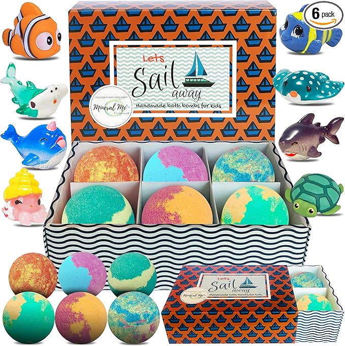 Bath Bombs for Kids with Surprise Inside - Organic, Gentle & Kid Friendly Bubble Bath Fizzies with Toys Inside. Spa Bath Fizz Balls Kit Fizzy Balls w/Rich Bubbles, Easter Gift for Boys, Girls, Kids