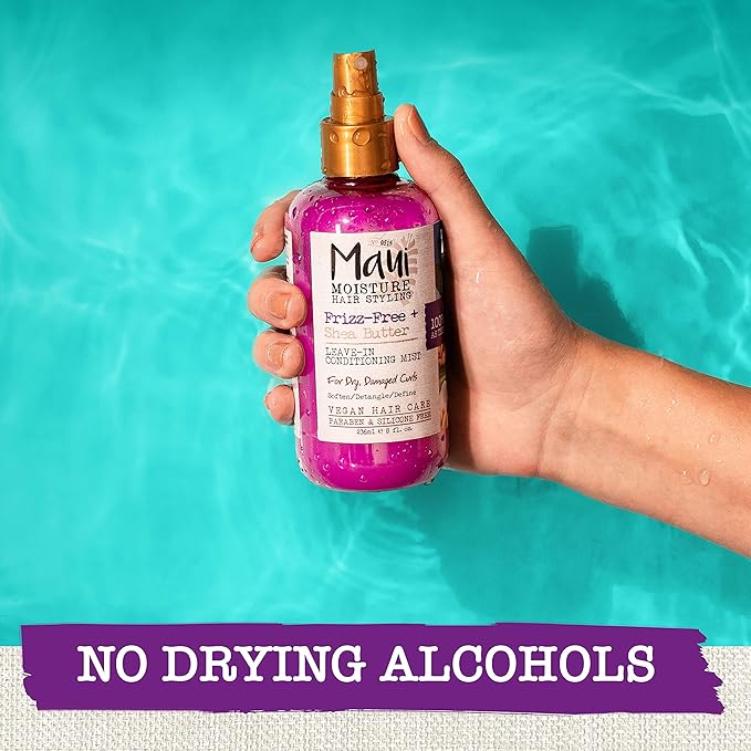 Maui Moisture Frizz-Free + Shea Butter Leave-in Conditioning Mist, Curly Hair Styling Spray to Soften, Detangle, & Define Dry, Damaged Curls & Waves, No Parabens or Silicone, 8 fl. oz
