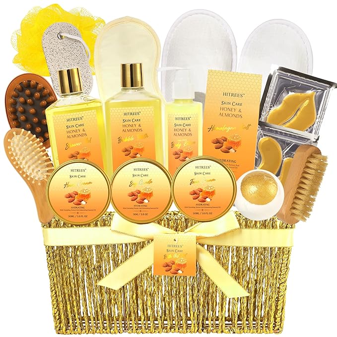 20Pcs Valentines Day Gifts for Women, Honey & Almond Milk Bath & Body Gift Basket, Face Skin Care Kit, Home Spa Gift Set, Self-Care Kit, gold bomb, Birthday, Christmas, Mother Day, Anniversary