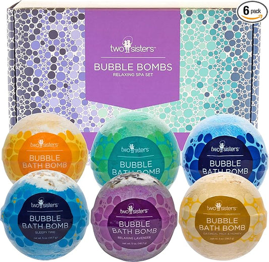 Two Sisters Relaxing Bath Bombs for Women, Girls, Teens & Kids (6 Pack) - Natural Bubble Bomb, Moisturizes Dry Skin, Aromatic Scents, USA Made - Christmas Stocking Stuffers for Women by Two Sisters