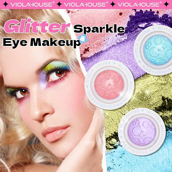 VIOLA HOUSE Glitter Eyeshadow Palette, Holographic Shimmer Eye Shadow,Multichrome Metallic Eye Makeup Pigment, Vegan & Cruelty-Free, Long-Lasting, Unique Planet Design3g/0.1oz(Grass Green)