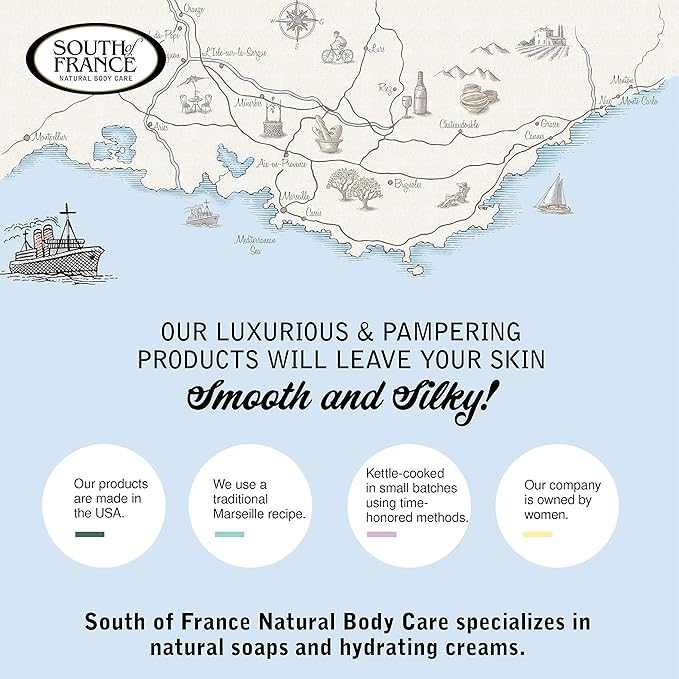 South Of France Natural Body Care Triple Milled Large 6OZ Bar Soap (Variety Pack 1, 8 Bars)