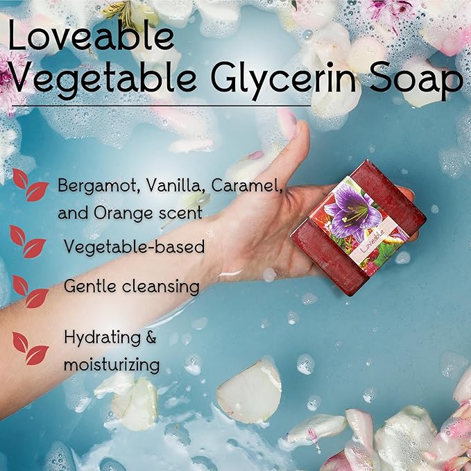 Glycerin Bar Soap Loveable Scent - Natural, Vegan-Friendly, Hypoallergenic - Moisturizing and Hydrating with 100% Vegetable Glycerin - Sulfate-Free, Paraben-Free, Chemical-Free - 4.5 oz