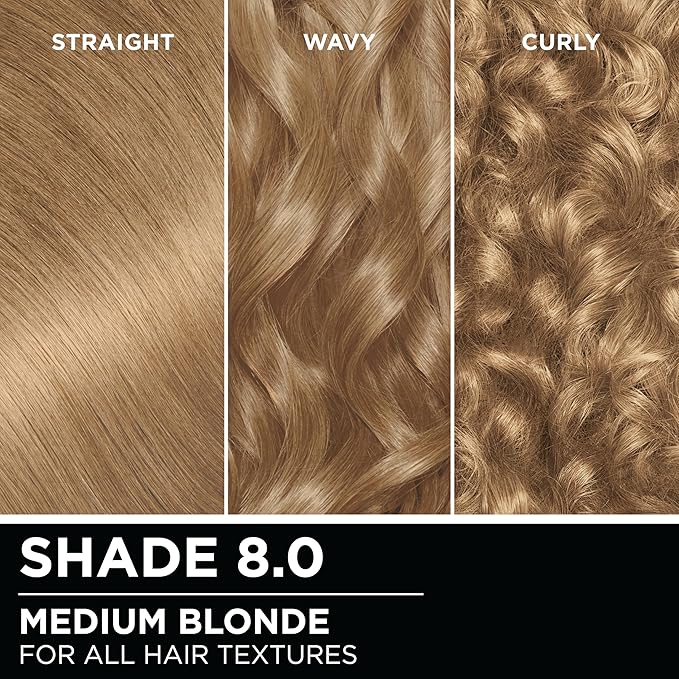 Garnier Hair Color Olia Ammonia-Free Brilliant Color Oil-Rich Permanent Hair Dye, 8.0 Medium Blonde, 2 Count (Packaging May Vary)