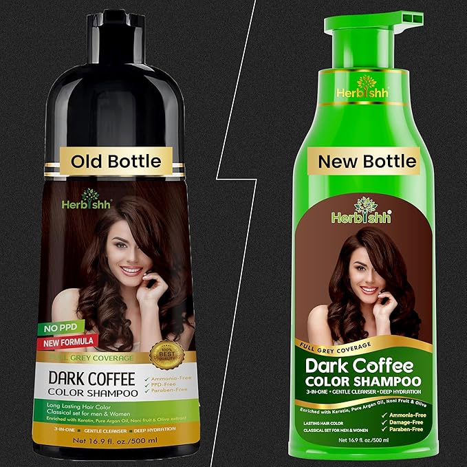 Herbishh Hair Color Shampoo for Gray Hair – Natural Hair Dye Shampoo – Colors Hair in Minutes – Lasts Up To 3-4 Weeks – 500ML – 3-In-1 Hair Color – Colors, Cleanses, and Conditions (Dark Coffee)