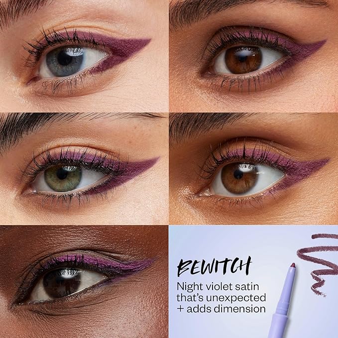 Kosas Soulgazer Gel Eyeliner (Bewitch) - Waterproof, Smudge-Proof Pen with Hyaluronic Acid - Retractable Eyeliner Pencil with Sharpener & Smudger, Long-Lasting - Night Violet Satin