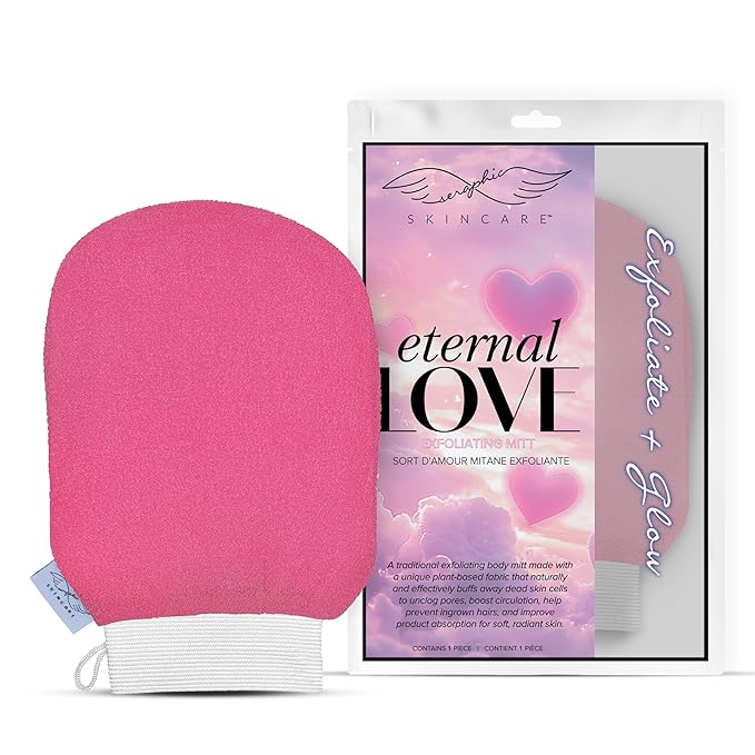 Seraphic Skincare Eternal Love Premium Exfoliating Mitt for Body 1pc – Exfoliating Glove & Body Scrubber for Shower Use, Deep Body Exfoliation, Dead Skin Removal & Self Tanner - Valentine’s Day gift