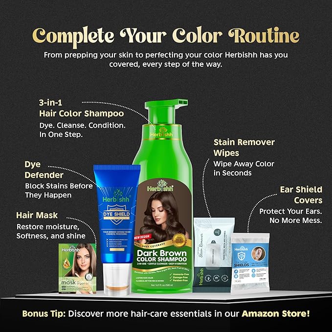 Herbishh Hair Color Shampoo for Gray Hair – Magic Hair Dye Shampoo – Colors Hair in Minutes–Long Lasting–500 Ml–3-In-1 Hair Color for Women & Men –Ammonia-Free (Dark Brown)