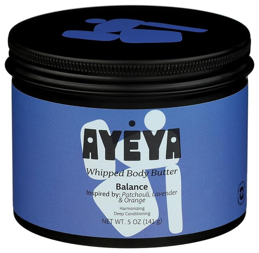 AYÉYA Whipped Shea Body Butter – Balance – Patchouli, Lavender, and Orange – Vegan Daily Moisturizer for Combination, Blemish-Prone, and Uneven Skin – Guava Seed and Shea Butter – 5 oz