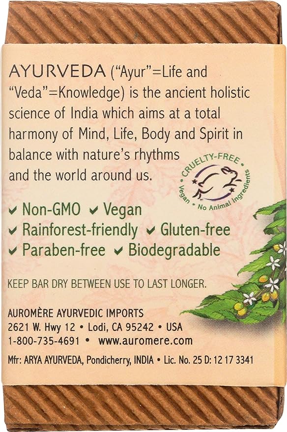 Auromere Ayurvedic Bar Soap, Vanilla Neem - Eco Friendly, Handmade, Vegan, Cruelty Free, Natural, Non GMO (2.75 oz), 1 pack