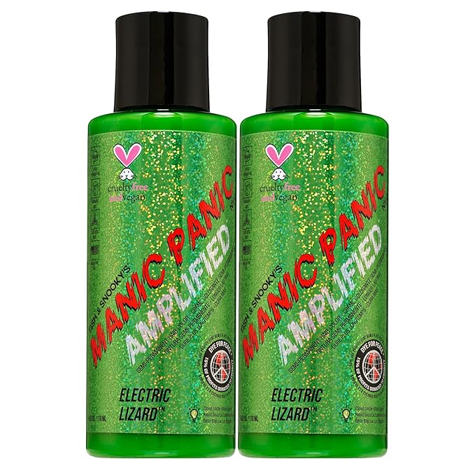 MANIC PANIC Electric Lizard Hair Color - Amplified - (2PK) Semi Permanent Hair Dye - Bright Neon Green Hair Color - Glows In Blacklight - Vegan, PPD & Ammonia-free For Coloring Hair for Men & Women