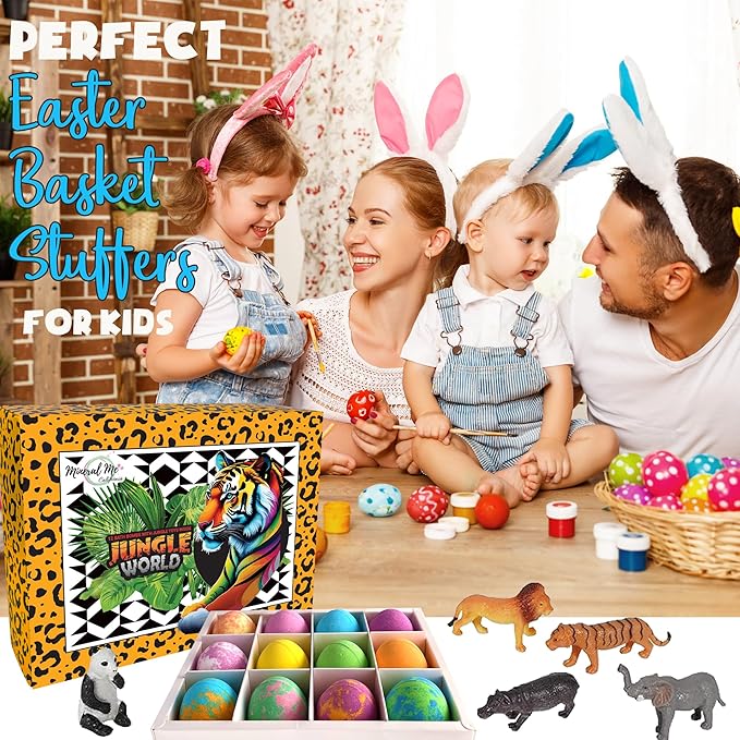 Bath Bombs for Kids with Surprise Inside- 12 pk Kids Bath Bombs with Jungle Toys, Organic, Natural, Skin-Moisturizing Bubble BathBombs. Birthday Gifts, Easter Basket Essentials for Boys, Girls, Kids