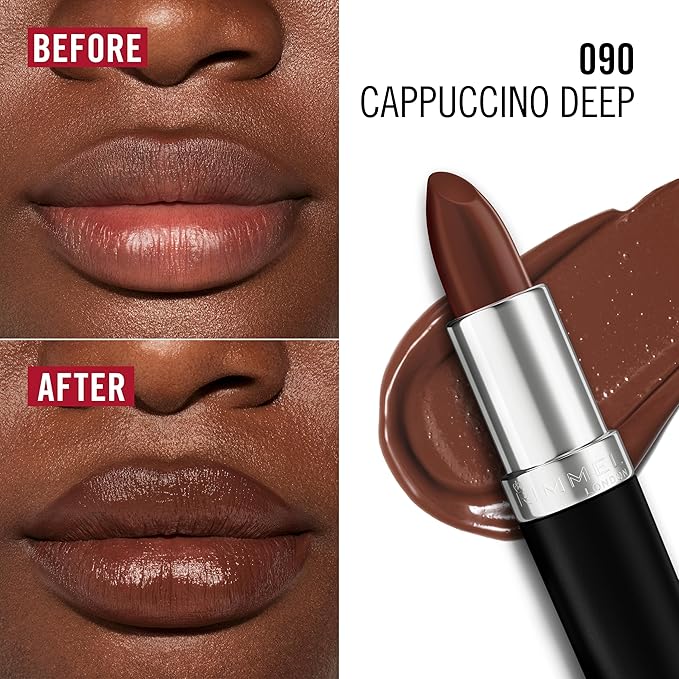 Rimmel Lasting Finish Lipstick | Up to 8 Hours of Intense Lip Color with Color Protect Technology and Exclusive Black Diamond Complex | 0.14 fl oz (Pack of 1) | 90 Cappucino Deep