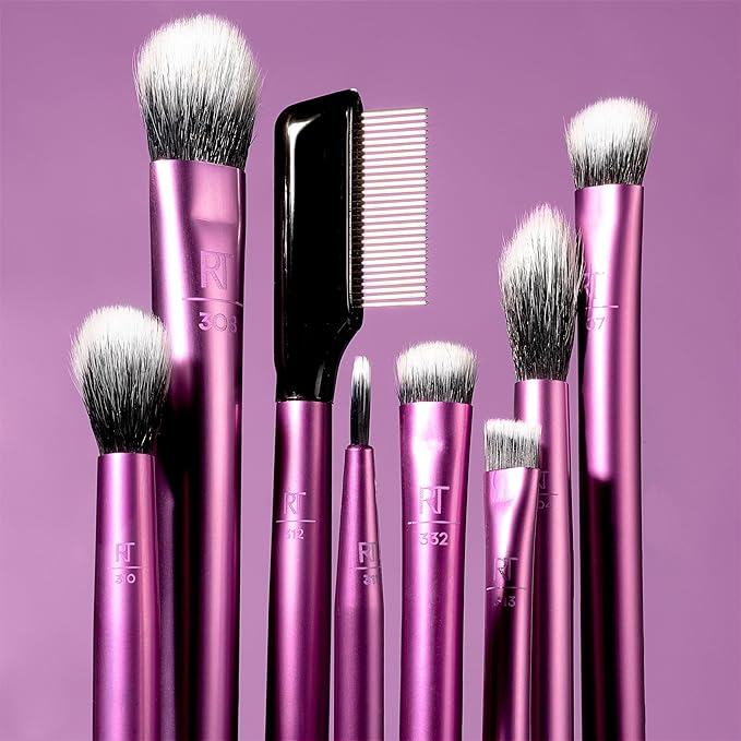 Real Techniques 8 Piece Everyday Eye Essentials Makeup Brush Set,Eye Brushes for Liner,Eyeshadow,Brows,& Lashes,Travel Friendly,Gift Set,Synthetic Bristles,Cruelty-Free & Vegan,(Pack of 8)