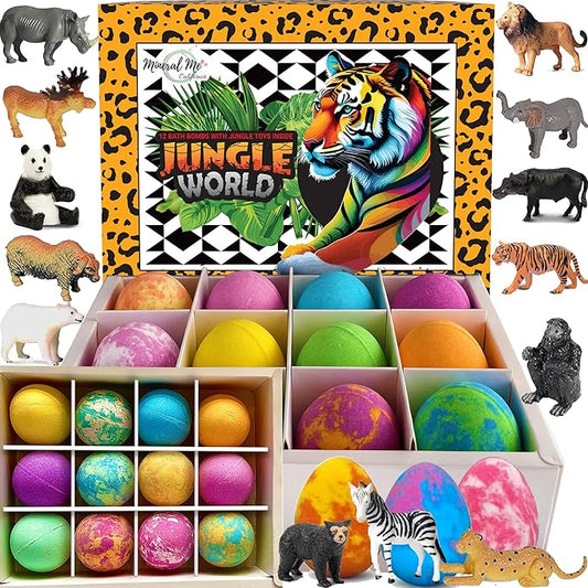 Bath Bombs for Kids with Surprise Inside- 12 pk Kids Bath Bombs with Jungle Toys, Organic, Natural, Skin-Moisturizing Bubble BathBombs. Birthday Gifts, Easter Basket Essentials for Boys, Girls, Kids