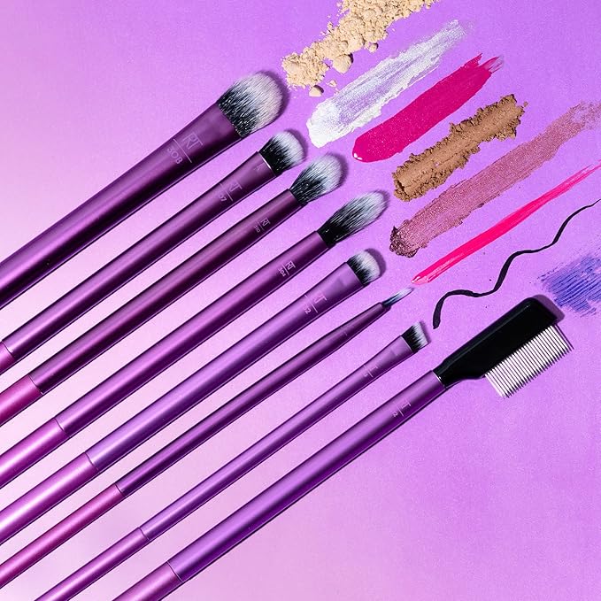 Real Techniques 8 Piece Everyday Eye Essentials Makeup Brush Set,Eye Brushes for Liner,Eyeshadow,Brows,& Lashes,Travel Friendly,Gift Set,Synthetic Bristles,Cruelty-Free & Vegan,(Pack of 8)