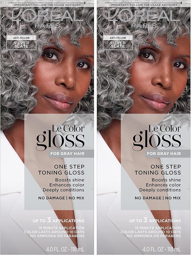 L'Oreal Paris Le Color Gloss Step Toning Gloss,In-Shower Hair Toner with Deep Conditioning Treatment Formula for Gray Hair,Silver Slate,1 Kit,(Pack of 2)