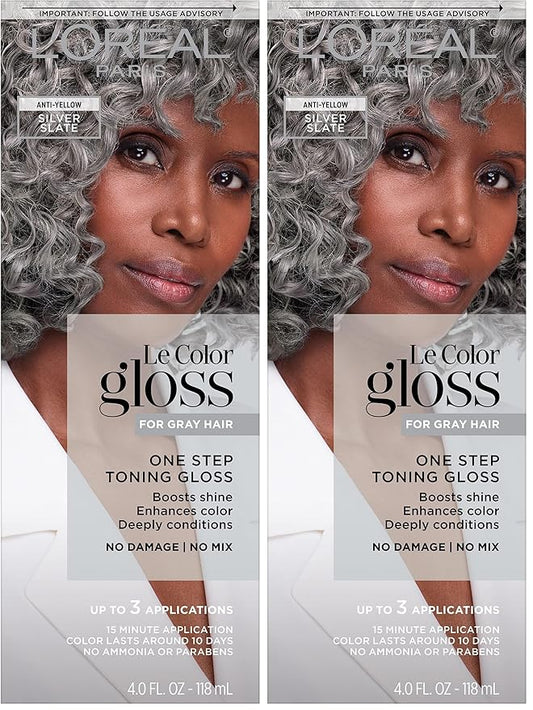L'Oreal Paris Le Color Gloss Step Toning Gloss,In-Shower Hair Toner with Deep Conditioning Treatment Formula for Gray Hair,Silver Slate,1 Kit,(Pack of 2)