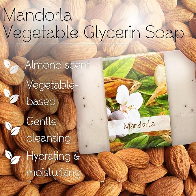 Glycerin Bar Soap Mandorla Scent - Natural, Vegan-Friendly, Hypoallergenic - Moisturizing and Hydrating with 100% Vegetable Glycerin - Sulfate-Free, Paraben-Free, Chemical-Free - 4.5 oz