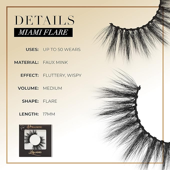 Lilly Lashes Click Magnetic Eyelashes - Miami Flare Magnetic Faux Mink Lashes for a Natural Look - False, Wispy Magnet Eyelashes - Vegan Makeup Lash Extension - Magnetic Eyelashes Without Eyeliner