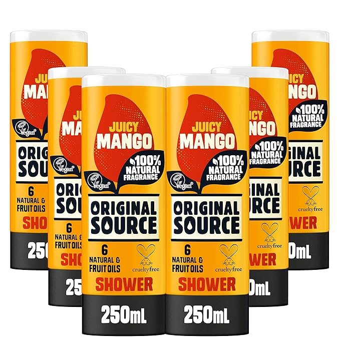 Original Source Mango Shower Gel, 100 Percent Natural Fragrance, Vegan, Cruelty Free, Paraben Free, Bulk Buy, Pack of 6 x 250 ml