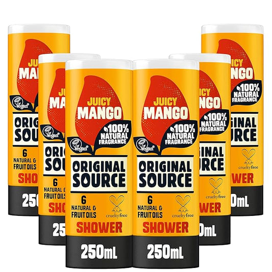 Original Source Mango Shower Gel, 100 Percent Natural Fragrance, Vegan, Cruelty Free, Paraben Free, Bulk Buy, Pack of 6 x 250 ml