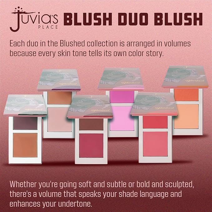 Juvia's Place Blushed Duo Blush Volume3 - Two Tone Pigmented Buildable Pressed Mineral Powder - Rosy Natural Cheeks Matte Fresh Finish for All Skin Color