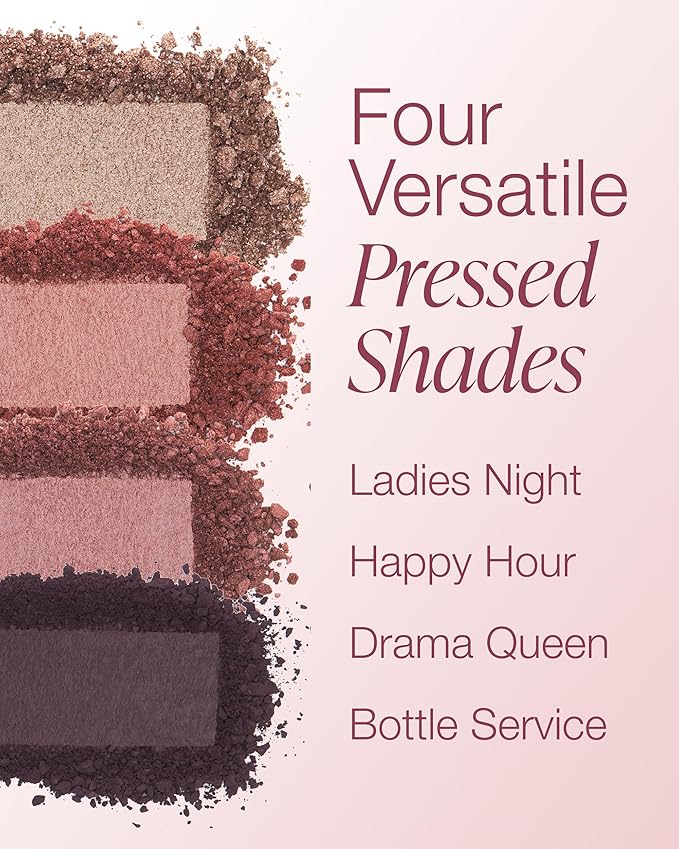 Mineral Fusion Eyeshadow Palette - Four Pressed Powder Shades in Matte, Glitter, and Shimmer Finishes - Natural, Lightweight Vegan Eye Makeup - (Girls Night Out)