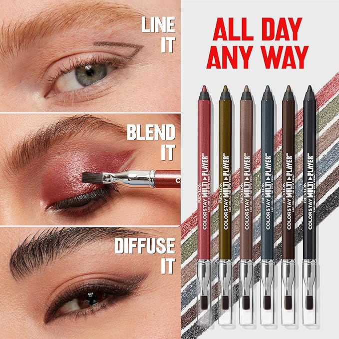 REVLON ColorStay Multiplayer Liquid-Glide Eye Pencil, Multi-Use Makeup With Blending Brush, Blends Then Sets, Creamy Texture, Waterproof, Smudge-proof, Longwearing, 402 High Stakes, 0.03 Oz