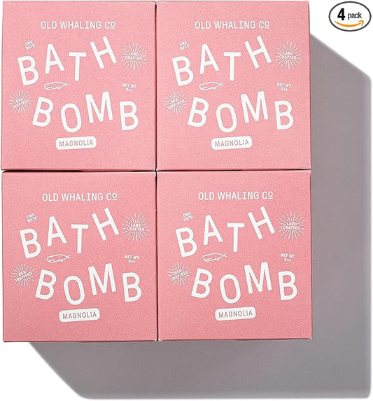 Old Whaling Co Magnolia Bath Bomb – Set of 4 – Handmade Bath Soak with Epsom Salts – Cleansing, Soothing and Moisturizing Fizz – Magnolia Blossom and Sweet Peony Scent, 8 oz