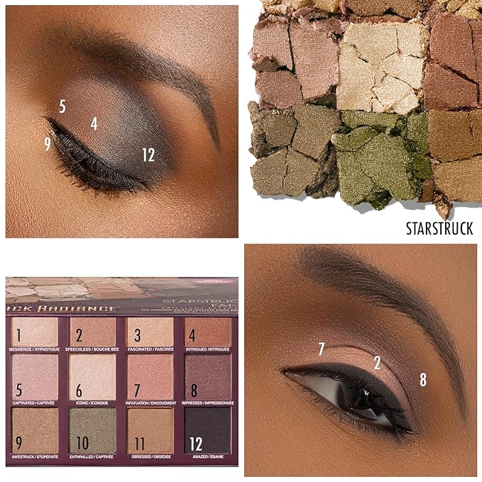 Black Radiance Brilliant Effects Eye Shadow Palette, 12 Intense Ultra Pigmented Powder, Buildable & Blendable Versatile Satin to Shimmer Finishes, Cruelty-Free & Vegan - Starstruck