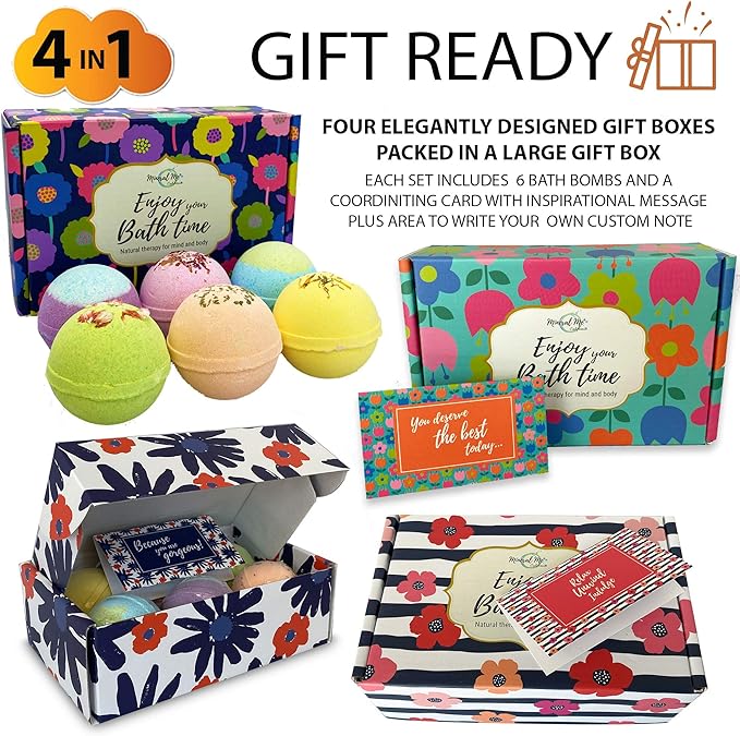 Bath Bombs for Women Gift Set - 24 Natural & Organic Bath Bombs with Essential Oils & Moisturizing Shea Butter, Spa Birthday Gift, Selfcare Gifts, Easter Basket Essentials for Teens, Girls, Women