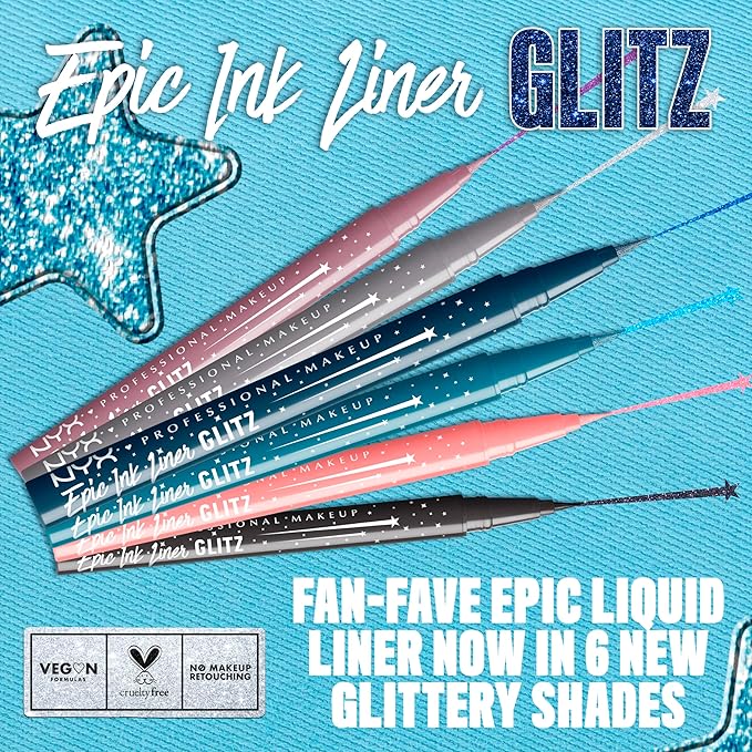 NYX PROFESSIONAL MAKEUP Epic Ink Glitz Liner, Waterproof Metallic Liquid Eyeliner with Vegan Formula - Bootcut Bling (Shimmer Bubblegum Pink)