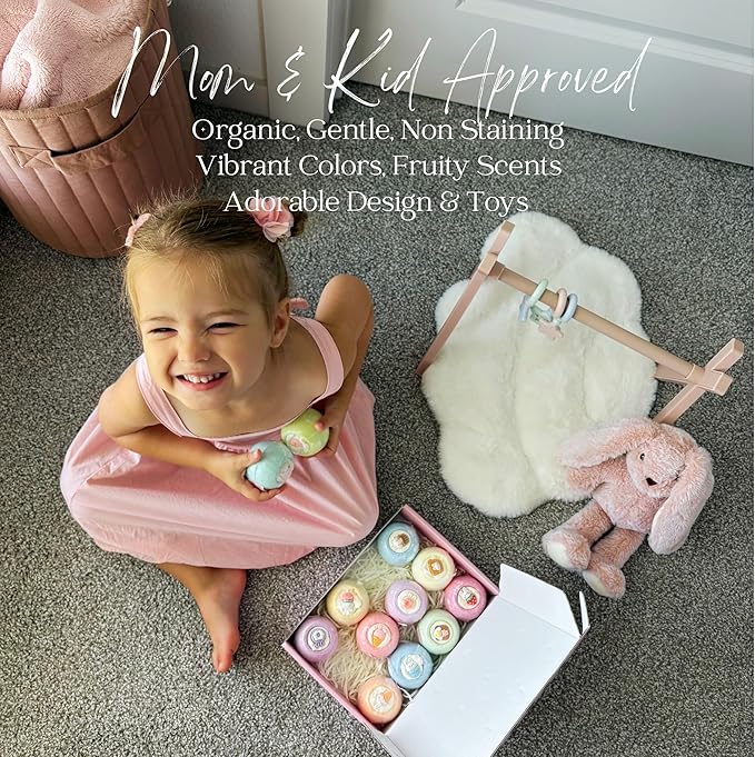 EvolutionUSA 12pc Bloom Bath Bombs with Toys, Adorable Girl Bath Bomb Set, Bubbly Kids Bathbombs, Fizzy Bath Ball, Kids Bath Bombs for Girls, Childrens Bath Bomb Set Easter, Valentines Gift