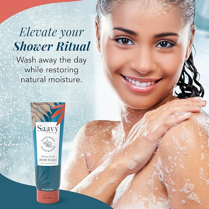 Saavy Naturals Moisturizing Body Wash for Sensitive Skin – Plant-Based & Pure with Coconut Oil, Shea Butter & Aloe Vera – Paraben-Free, Cruelty-Free – Tahitian Vanilla – 8.5 fl oz, 1 pack