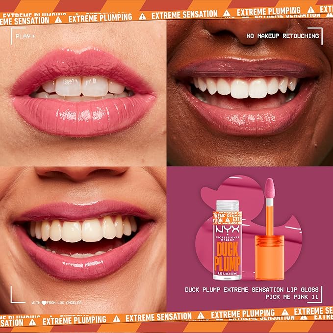 NYX PROFESSIONAL MAKEUP Duck Plump High Pigment Plumping Lip Gloss with Spicy Ginger, Vegan Lip Makeup - Pick Me Pink (Soft Rose Pink)