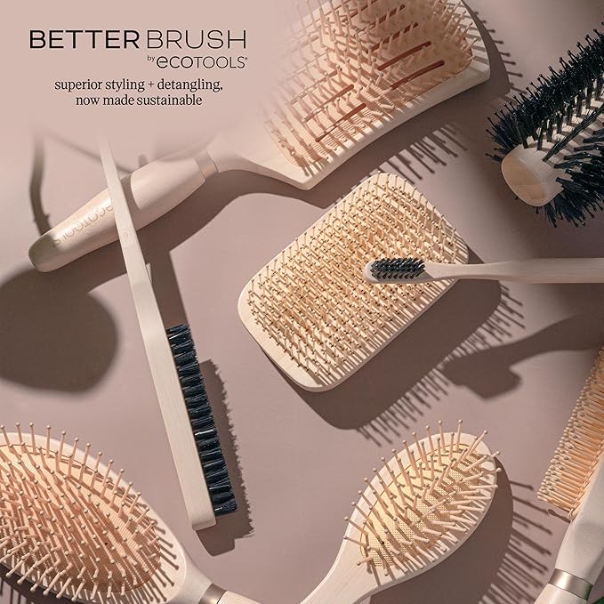 EcoTools Volumizing Round Hairbrush, Achieve Full Blow Out, Heat Resistant For Easy Blow Drying, Vegan Bristles Tame Frizz & Smooth Hair, Made With Renewable Bamboo, Cruelty-Free, 1 Count