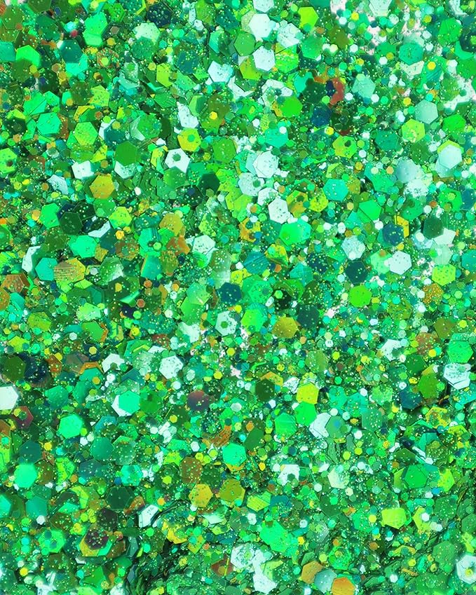 Green Face & Body Glitter - Chunky Glitter - Uses Include: Holidays, Cheerleading, Festival, Rave, Hair, Makeup, Face, Body, Nails, Resin, Arts & Crafts, Resin, Tumblers, Bath Bombs