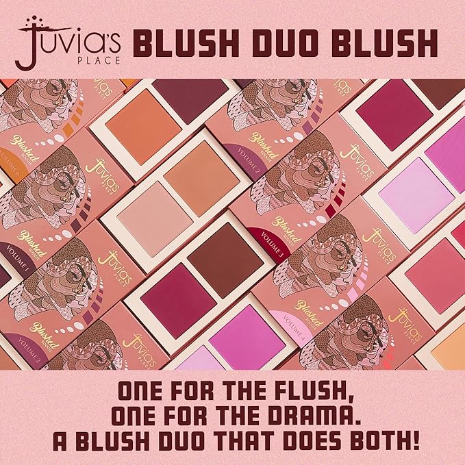 Juvia's Place Blushed Duo Blush Volume3 - Two Tone Pigmented Buildable Pressed Mineral Powder - Rosy Natural Cheeks Matte Fresh Finish for All Skin Color