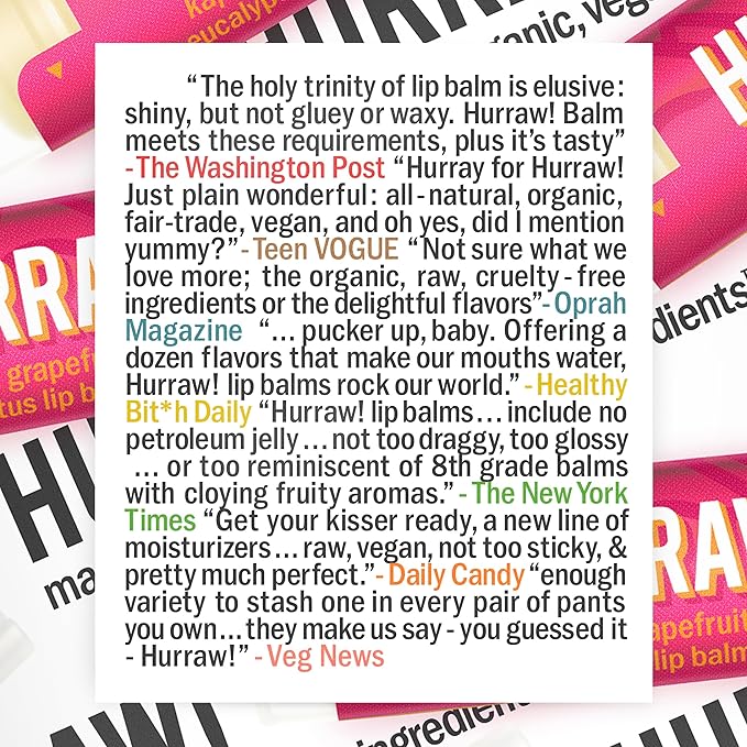 Hurraw! Grapefruit, Ginger, Eucalyptus (Kapha) Lip Balm, 3 Pack: Organic, Certified Vegan, Cruelty and Gluten Free. Non-GMO, 100% Natural Ingredients. Bee, Shea, Soy and Palm Free. Made in USA