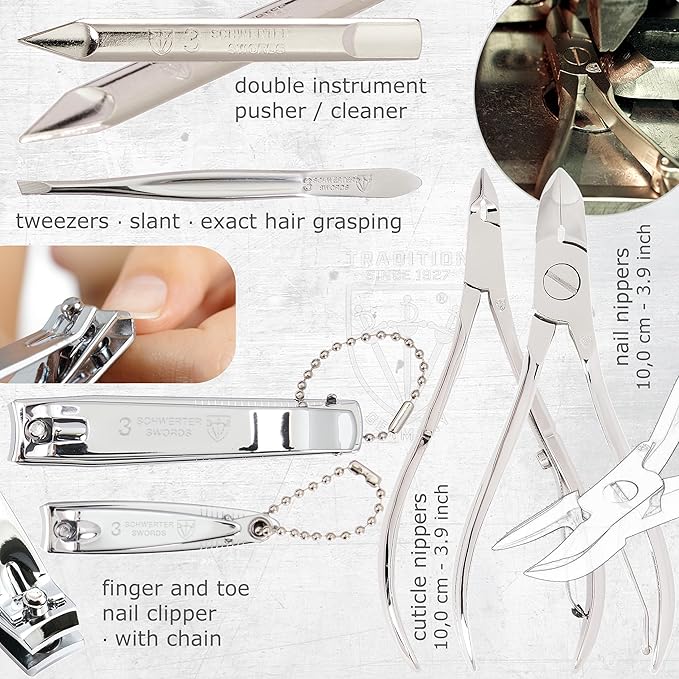 3 Swords Germany - brand quality 10 piece manicure pedicure grooming kit set for professional finger & toe nail care scissors clipper fashion leather case in gift box, Made by 3 Swords (03614) Red